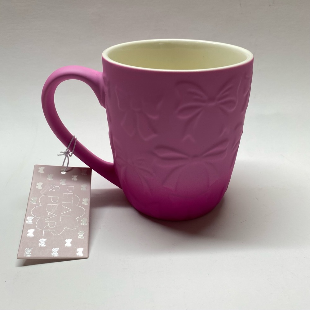 Petal & Pearl Ombré Pink Bows Coquette Ombre Pink Soft Touch Mug Cup New!